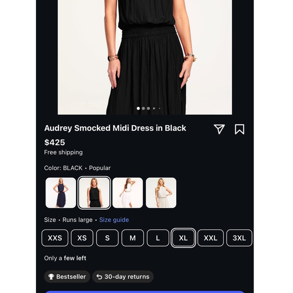 Ramy Brook Black Audrey Smocked Midi Dress Size Large - Picture 13 of 14